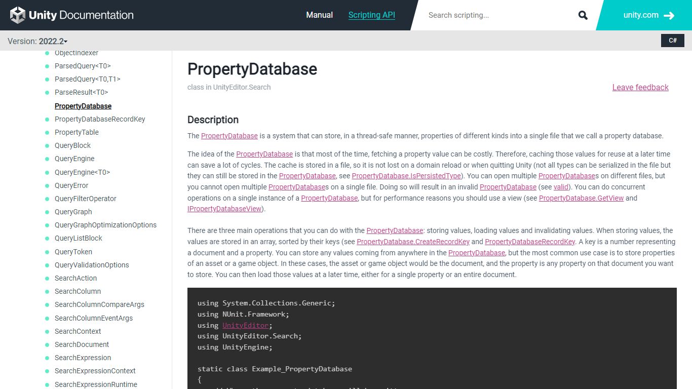 Unity - Scripting API: PropertyDatabase